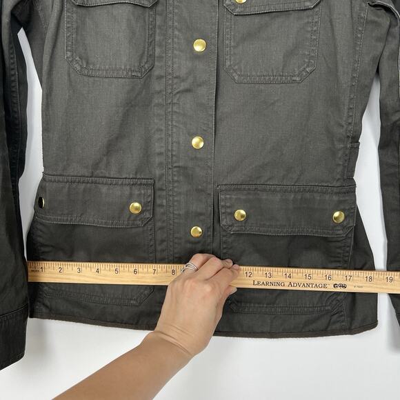 J Crew Factory Womens XS Resin Coated Twill Field Utility Jacket Green Zip Front - Picture 5 of 11